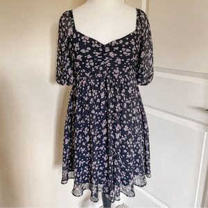 B. Darlin Black and Purple Floral Sweetheart Neckline Mini Dress